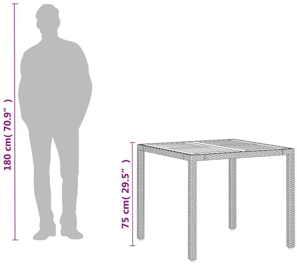 Sodo stalas, smėlio, 90x90x75cm, poliratanas ir akacija