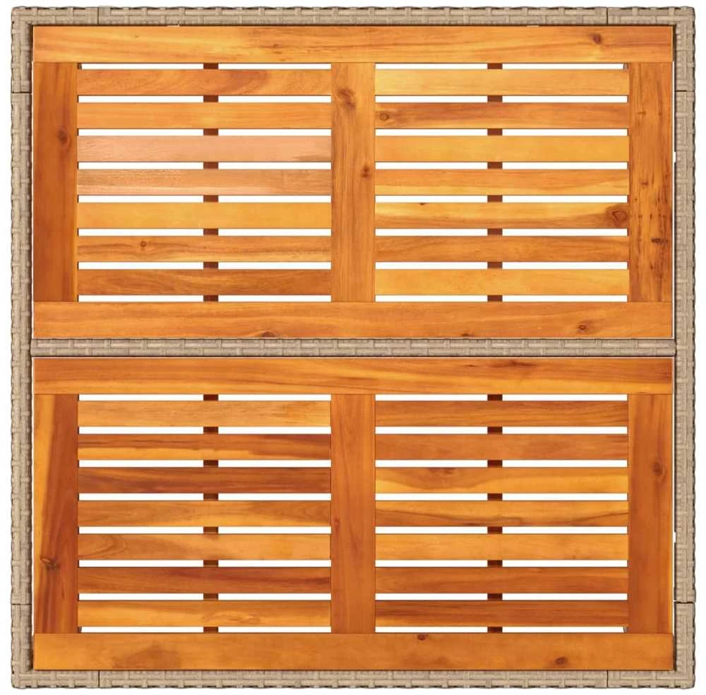 Sodo stalas, smėlio, 90x90x75cm, poliratanas ir akacija