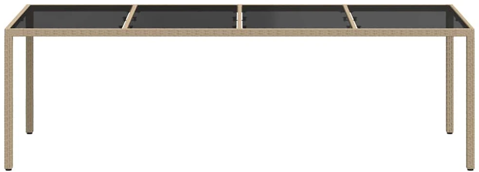 Sodo stalas, smėlio spalvos, 250x100x75cm, stiklas/poliratanas