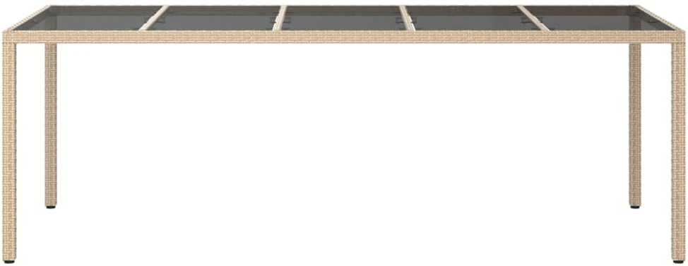 Sodo stalas, smėlio spalvos, 250x100x75cm, stiklas/poliratanas