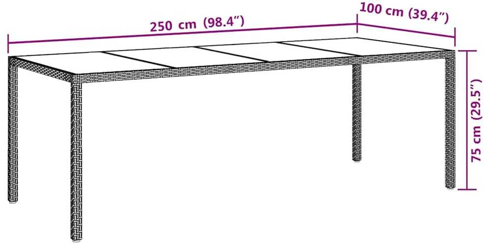 Sodo stalas, smėlio spalvos, 250x100x75cm, stiklas/poliratanas
