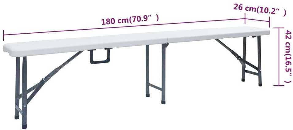 Sodo stalas su 2 suoliukais, baltas, 180cm, plienas ir HDPE