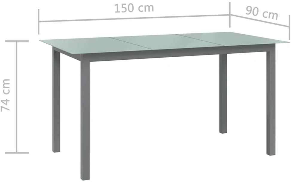 Sodo stalas, šviesiai pilkas, 150x90x74cm, aliuminis, stiklas
