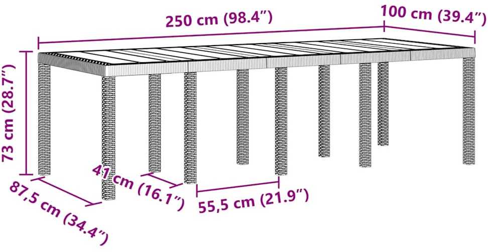 Sodo stalas Šviesiai pilka 250 x 100 x 73 cm poliratanas
