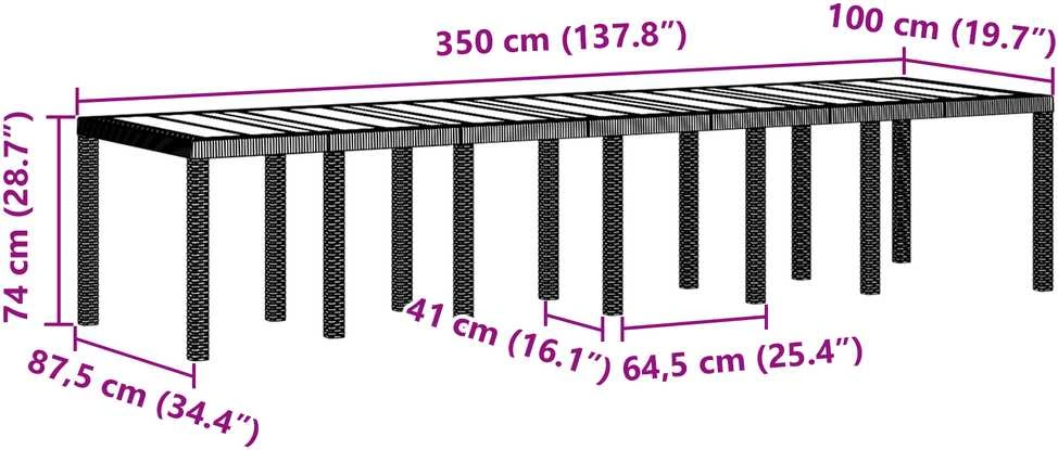 Sodo stalas Šviesiai pilka 350 x 100 x 74 cm poliratanas