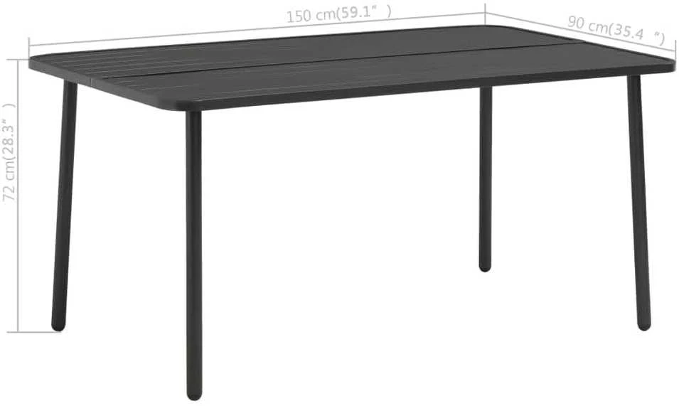 Sodo stalas, tamsiai pilkas, 150x90x72cm, plienas