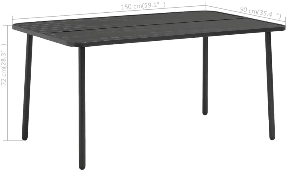 Sodo stalas, tamsiai pilkas, 150x90x72cm, plienas