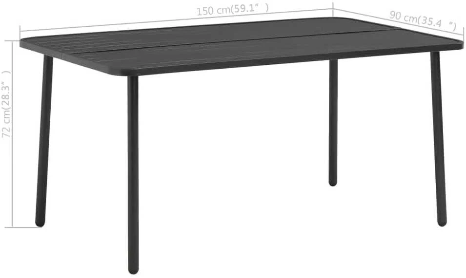 Sodo stalas, tamsiai pilkas, 150x90x72cm, plienas