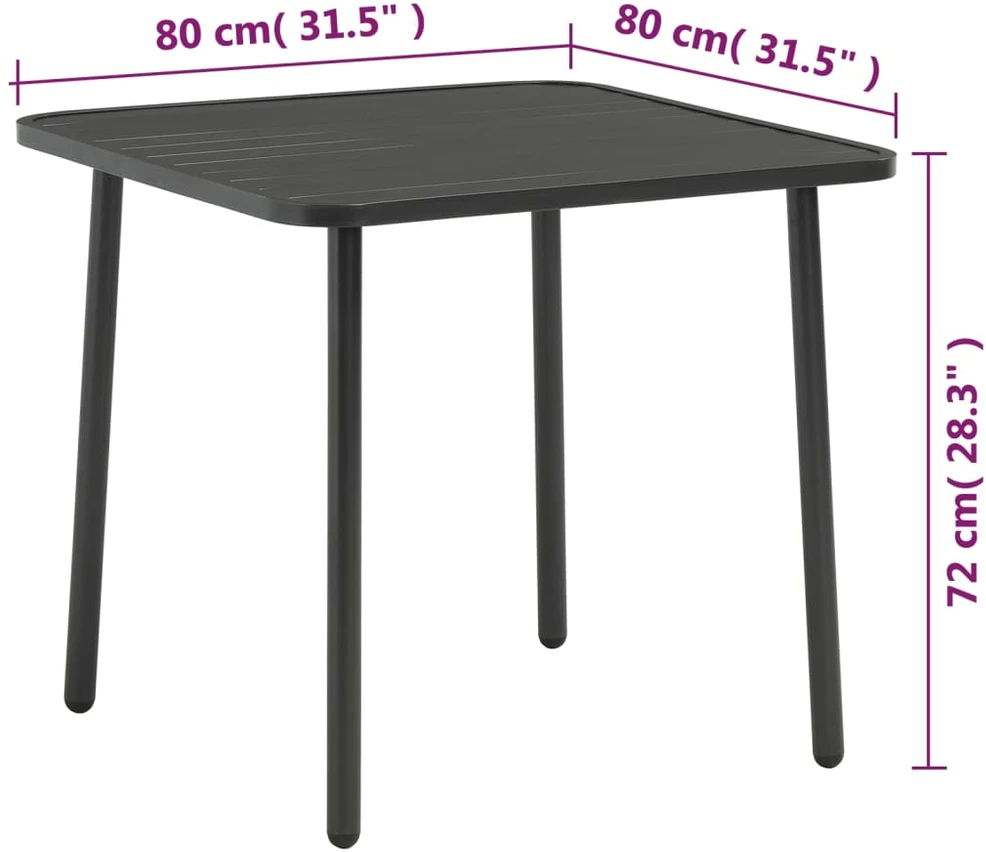 Sodo stalas, tamsiai pilkas, 80x80x72cm, plienas