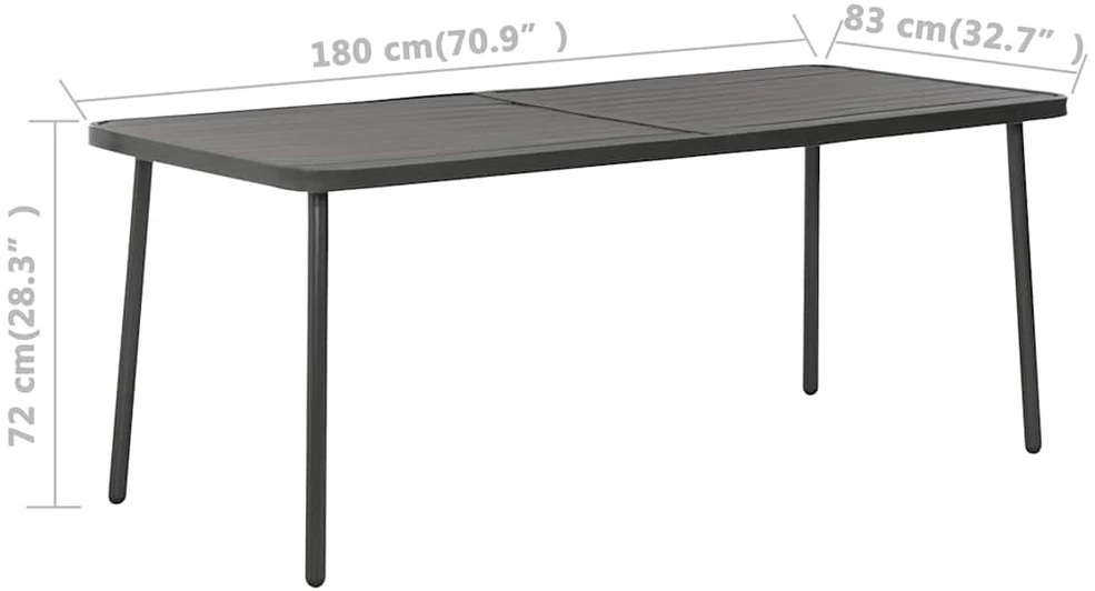 Sodo stalas, tamsiai pilkos spalvos, 180x83x72cm, plienas