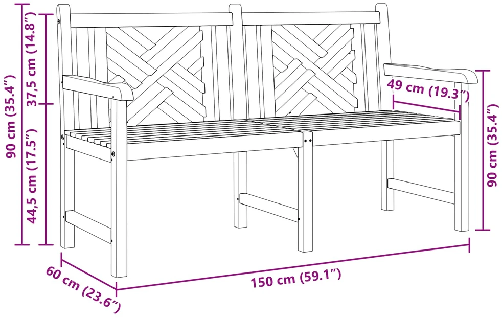 Sodo suolas 150 x 60 x 90 cm Kieto teka medžio