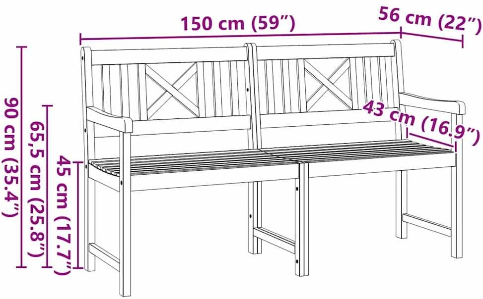 Lauko suolas Natūrali 150 x 56 x 90 cm Kietos akacijos mediena