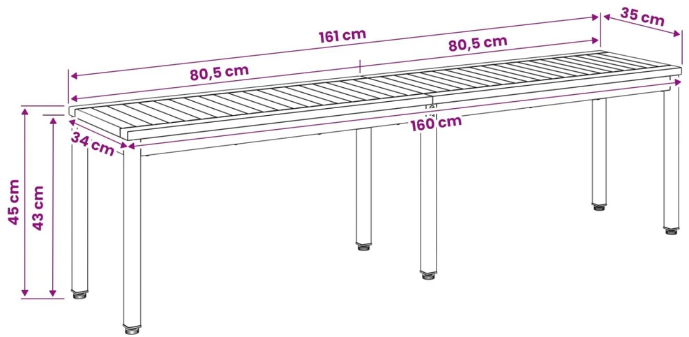 Sodo suolas 161 x 35 x 45 cm Kietos akacijos mediena