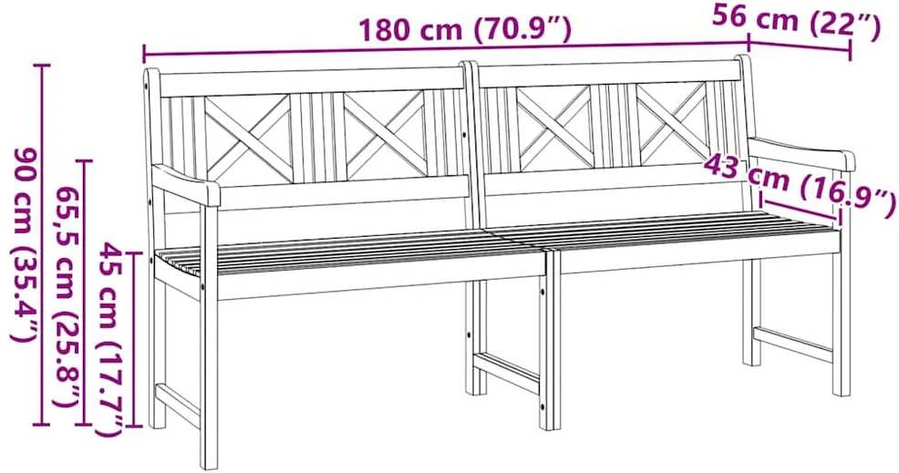 Lauko suolas Natūrali 180 x 56 x 90 cm Kietos akacijos mediena