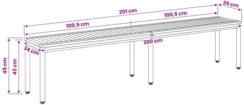 Sodo suolas 201 x 35 x 45 cm Kietos akacijos mediena Balta