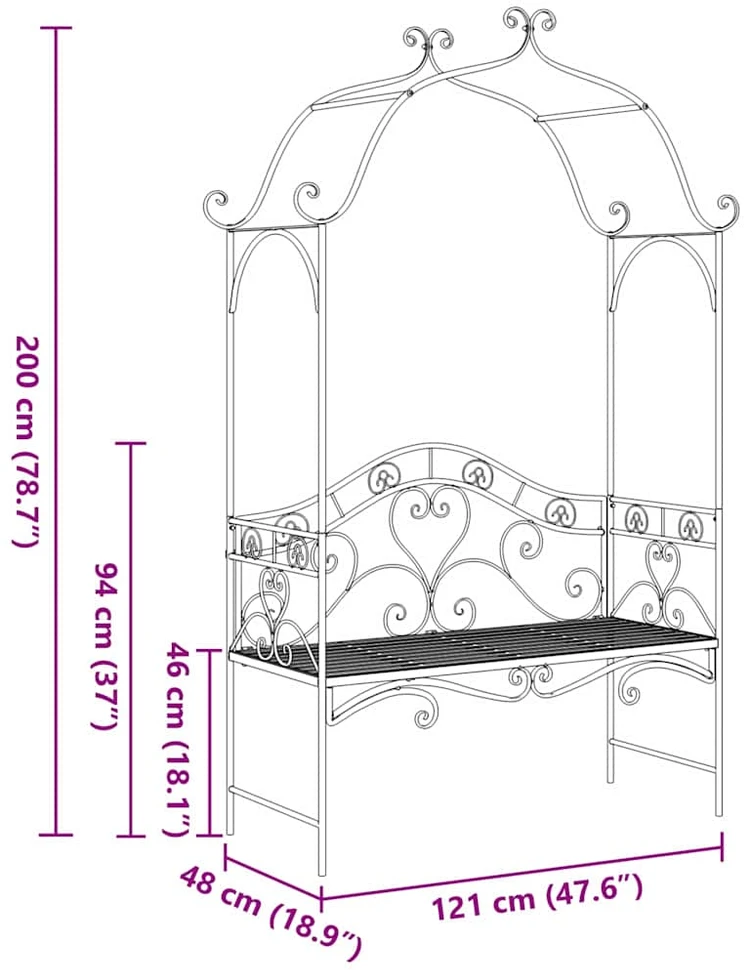 Sodo suolas Juoda 121 x 48 x 200 cm Plienas
