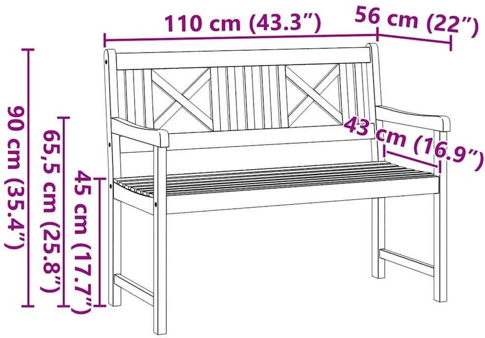 Lauko suolas 110 x 56 x 90 cm Kietos akacijos mediena Natūrali