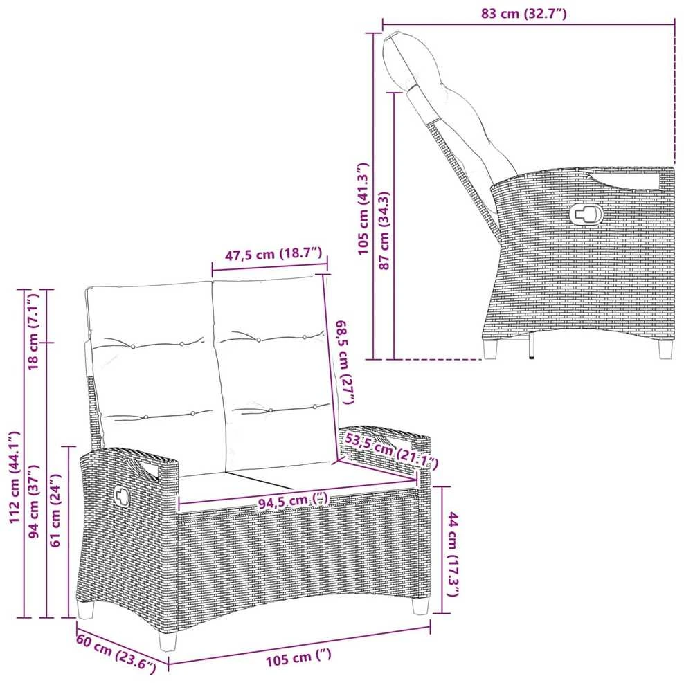 Lauko baldų komplektas Sodo suolas su pagalve 105 x 60 x 112 cm plienas