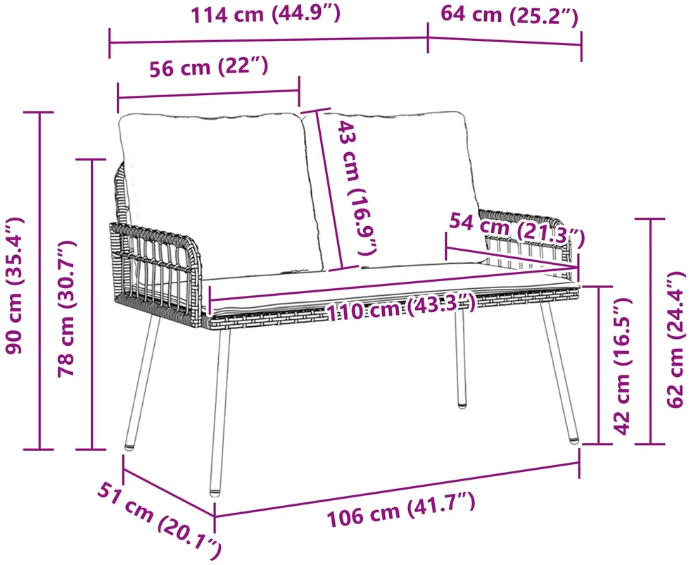 Sodo suolas su pagalve Antracitas 114 x 64 x 90cm Plienas