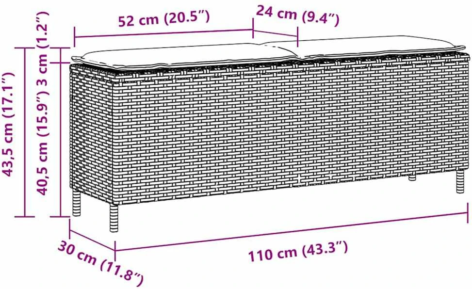 sodo suolas su pagalvėlė ruda 110x30x40,5 cm poliratanas