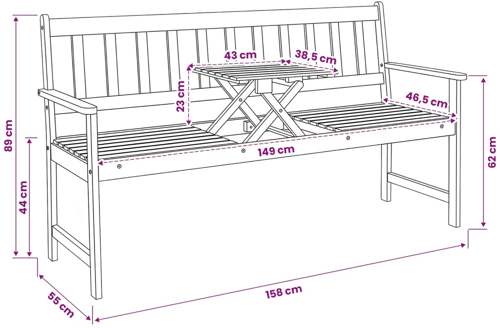 Sodo suolelis 158 x 55 x 89 cm Kietos akacijos mediena Natūrali