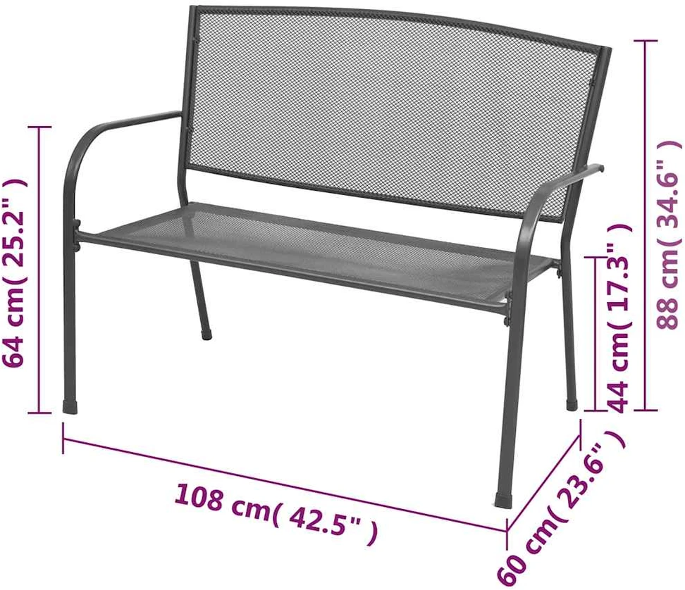 Sodo suoliukas, 108 cm, plienas ir tinklelis, antracito spalvos