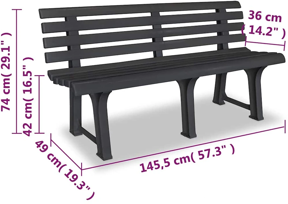 Sodo suoliukas, 145,5cm, plastikas, antracito spalva