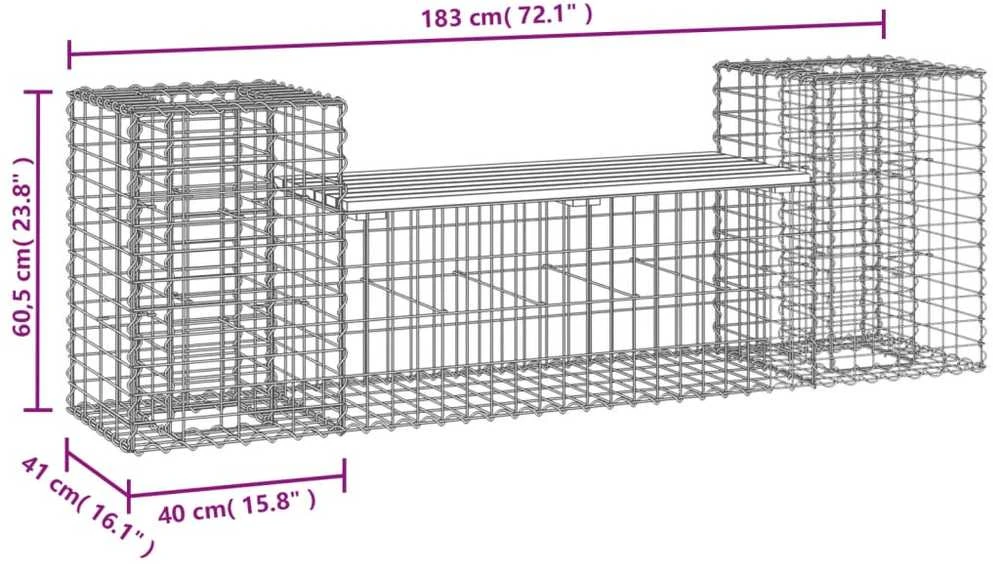 Sodo suoliukas, 183x41x60,5cm, douglas eglė, gabiono dizaino
