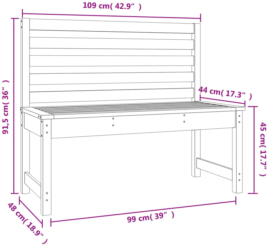 Sodo suoliukas, baltos spalvos, 109cm, pušies medienos masyvas