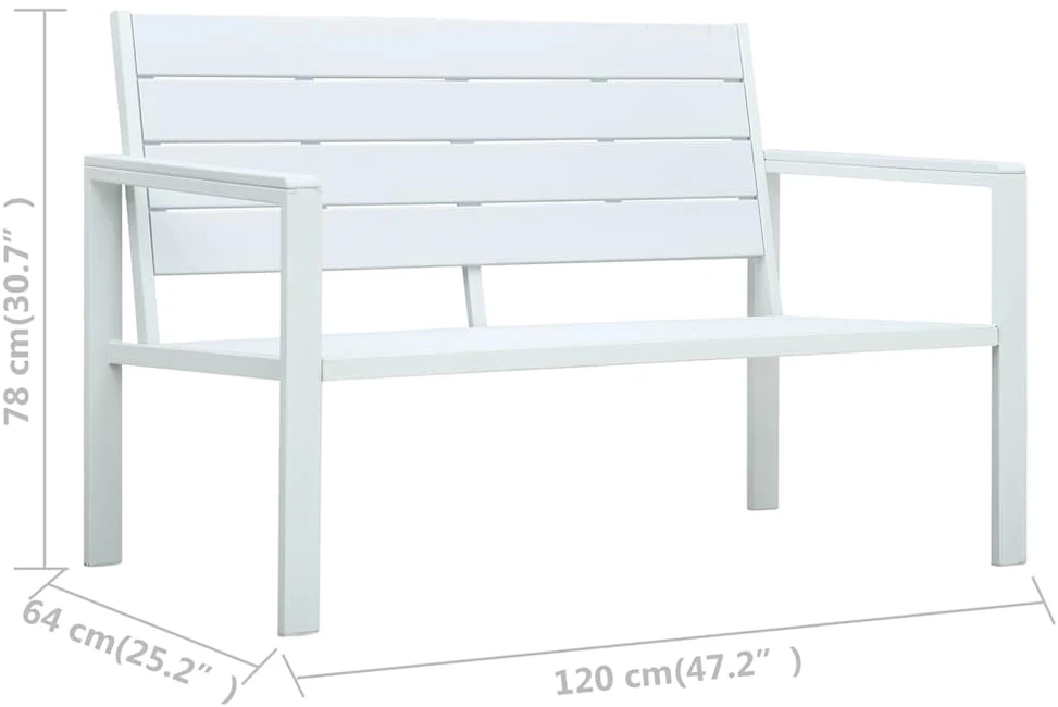 Sodo suoliukas, baltos spalvos, 120cm, HDPE, medienos imitacija