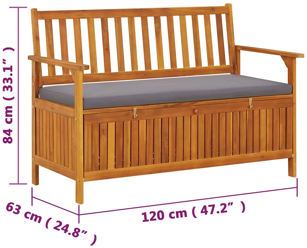 Sodo suoliukas-daiktadėžė, 120cm, akacijos medienos masyvas