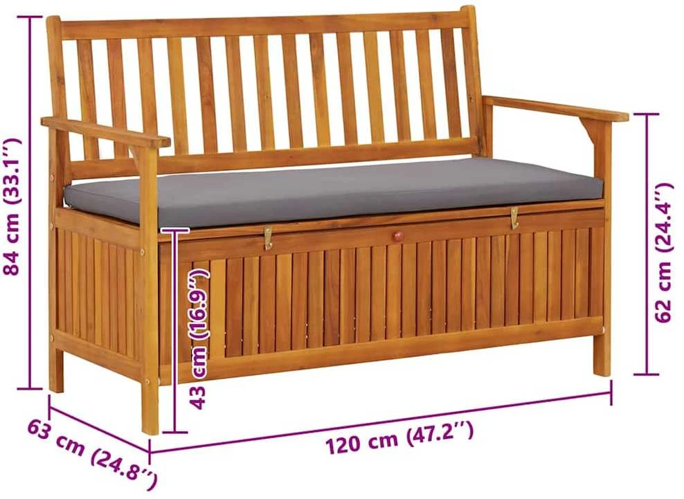 Sodo suoliukas-daiktadėžė, 120cm, akacijos medienos masyvas