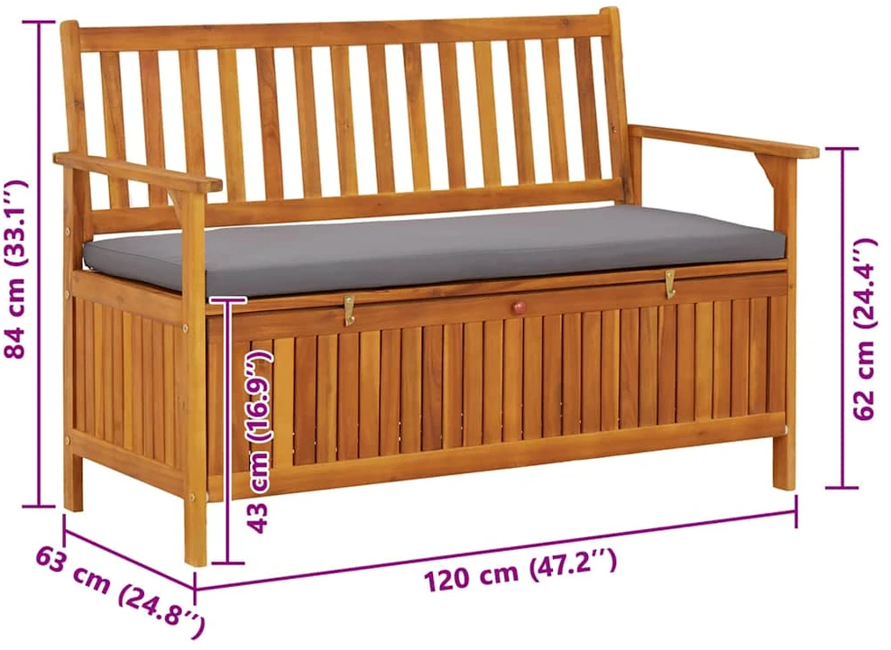 Sodo suoliukas-daiktadėžė, 120cm, akacijos medienos masyvas