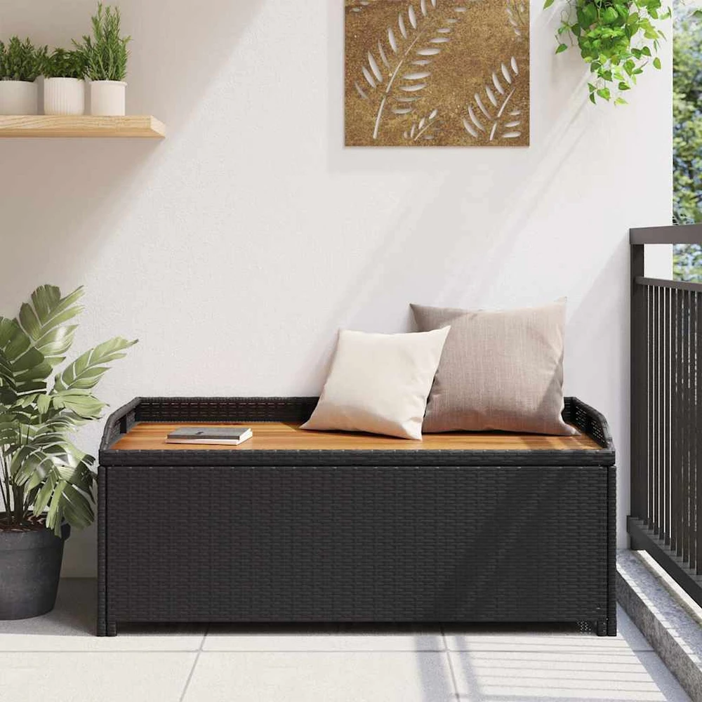 Sodo suoliukas-daiktadėžė, juodos spalvos, 120cm, poliratanas