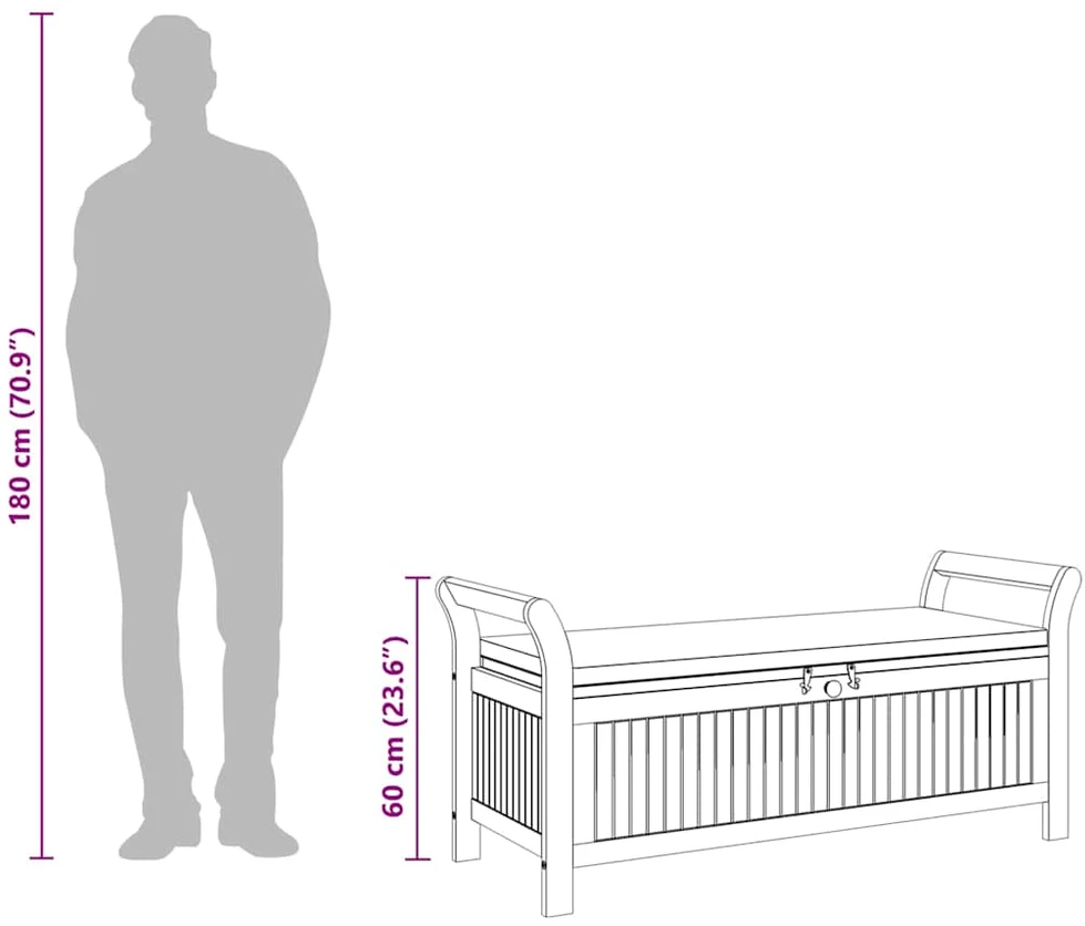 Sodo suoliukas-daiktadėžė su pagalvėle, 126cm, akacijos masyvas