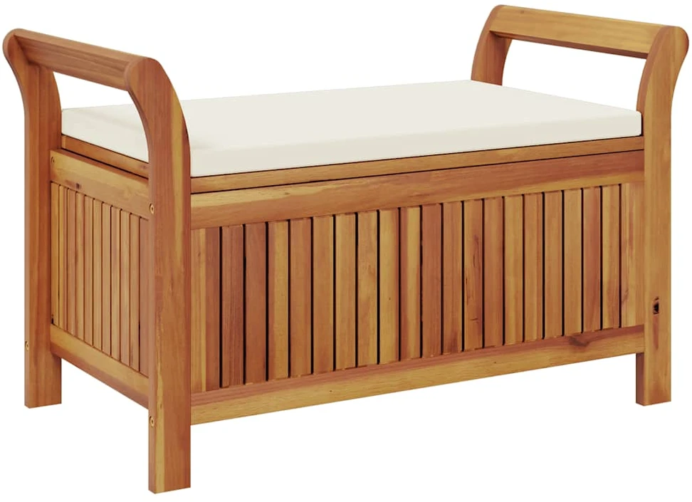 Sodo suoliukas-daiktadėžė su pagalvėle, 91cm, akacijos masyvas