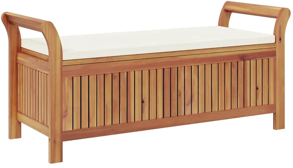 Sodo suoliukas-daiktadėžė su pagalvėle, 126cm, akacijos masyvas