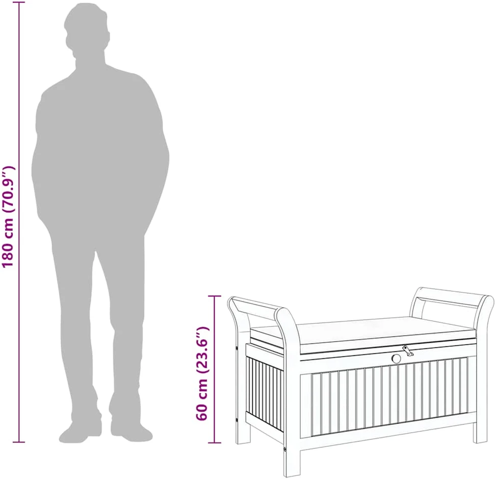 Sodo suoliukas-daiktadėžė su pagalvėle, 91cm, akacijos masyvas