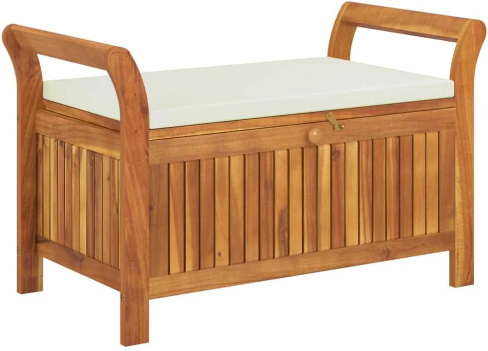 Sodo suoliukas-daiktadėžė su pagalvėle, 91cm, akacijos masyvas