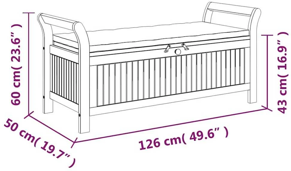 Sodo suoliukas-daiktadėžė su pagalvėle, 126cm, akacijos masyvas