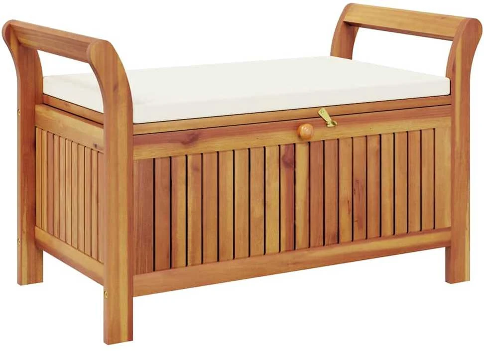 Sodo suoliukas-daiktadėžė su pagalvėle, 91cm, akacijos masyvas