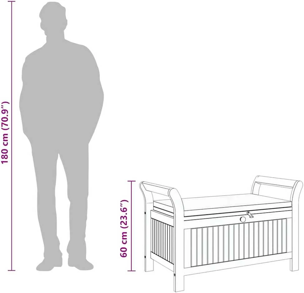 Sodo suoliukas-daiktadėžė su pagalvėle, 91cm, akacijos masyvas