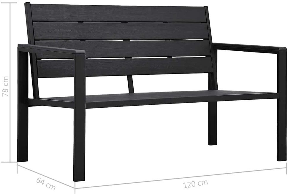 Sodo suoliukas, juodos spalvos, 120cm, HDPE, medienos imitacija