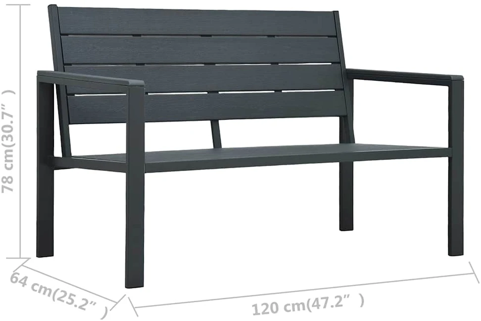 Sodo suoliukas, pilkos spalvos, 120cm, HDPE, medienos imitacija