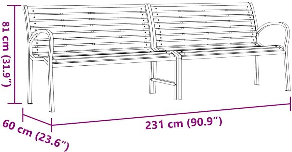 Sodo suoliukas, rudas, 231cm, mediena ir plienas