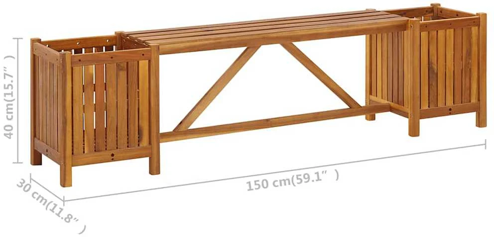 Sodo suoliukas su 2 vazonais, 150x30x40cm, akacijos masyvas