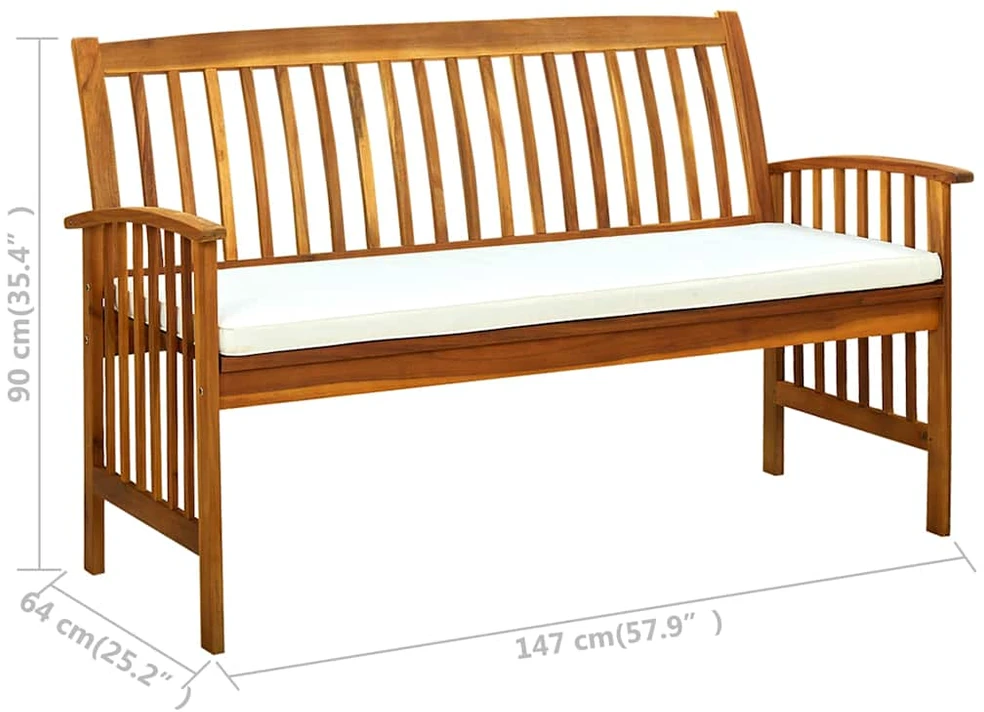 Sodo suoliukas su pagalvėle, 147cm, akacijos medienos masyvas