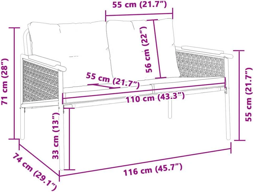 Sodo suoliukas su pagalvėle, juodos spalvos, 116cm, plienas