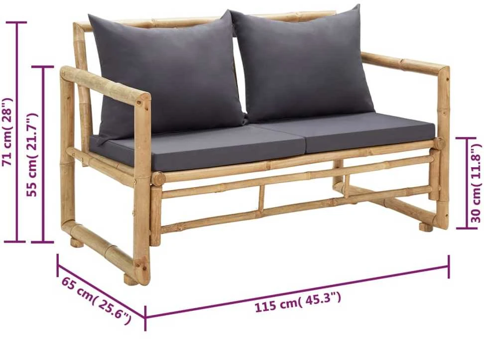 Sodo suoliukas su pagalvėlėmis, 115 cm, bambukas