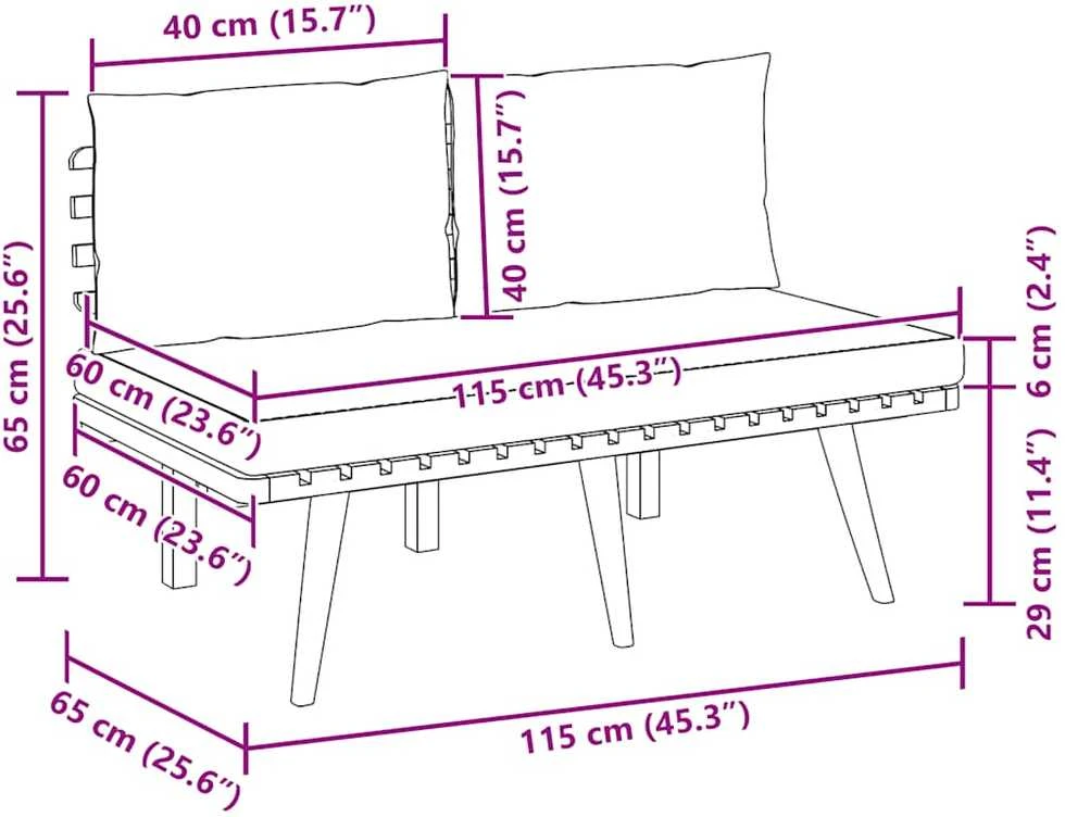 Sodo suoliukas su pagalvėlėmis, 115cm, akacijos masyvas